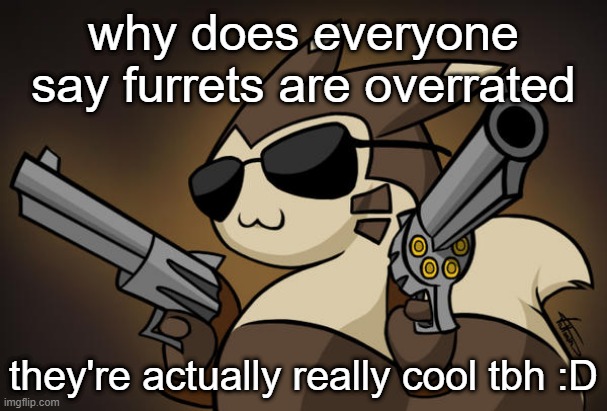 Badass furret | why does everyone say furrets are overrated; they're actually really cool tbh :D | image tagged in badass furret | made w/ Imgflip meme maker