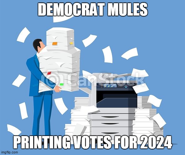 cheat to win | DEMOCRAT MULES; PRINTING VOTES FOR 2024 | made w/ Imgflip meme maker