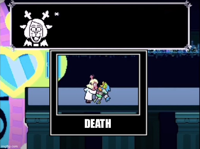 noelle chokes berdly | DEATH | image tagged in noelle chokes berdly,death,deltarune | made w/ Imgflip meme maker