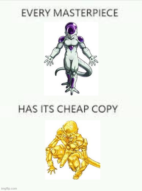 don't worry i know red hot chilli pepper is not a frieza rip-off, but an inspiration | image tagged in every masterpiece has its cheap copy,jojo's bizarre adventure,dragon ball z,red hot chili peppers,frieza | made w/ Imgflip meme maker