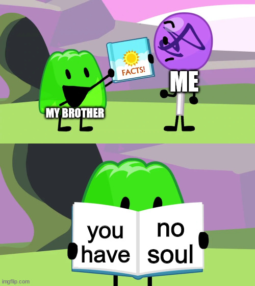 You Have No Soul | ME; MY BROTHER; no soul; you have | image tagged in gelatin's book of facts | made w/ Imgflip meme maker