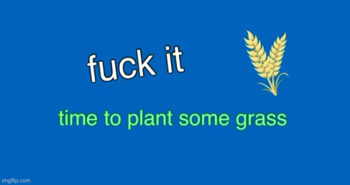Fuck it time to plant some grass | image tagged in fuck it,time,to,plant,some,grass | made w/ Imgflip meme maker