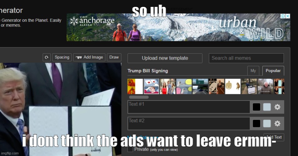 so uh; i dont think the ads want to leave ermm- | made w/ Imgflip meme maker