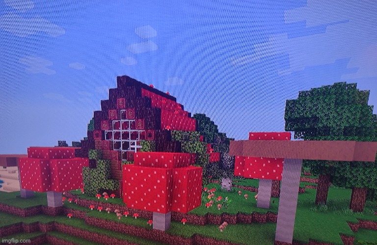 Made a Minecraft house. Mushroom manor. | image tagged in minecraft,mushrooms,cute | made w/ Imgflip meme maker