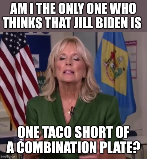 Taco Jill | AM I THE ONLY ONE WHO THINKS THAT JILL BIDEN IS; ONE TACO SHORT OF A COMBINATION PLATE? | image tagged in jill biden | made w/ Imgflip meme maker