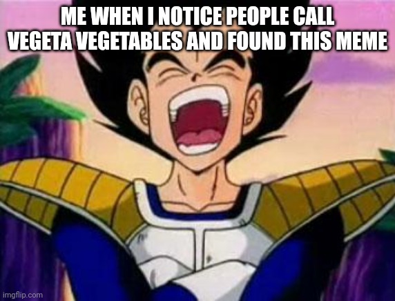 vegeta lol | ME WHEN I NOTICE PEOPLE CALL VEGETA VEGETABLES AND FOUND THIS MEME | image tagged in vegeta lol | made w/ Imgflip meme maker