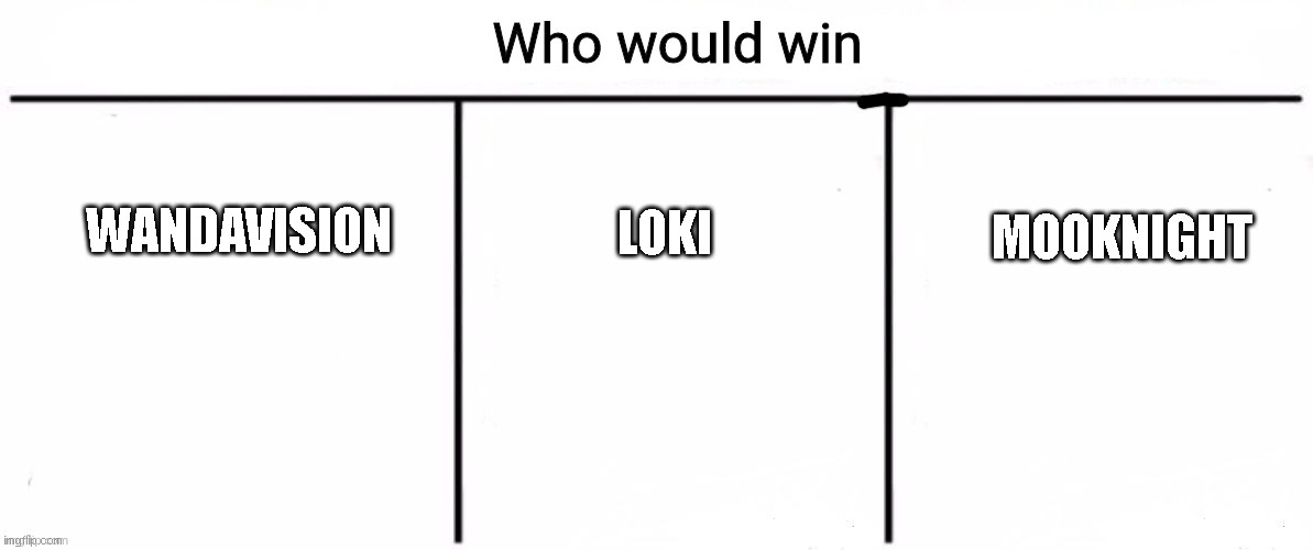 who would win | WANDAVISION; LOKI; MOOKNIGHT | image tagged in who would win | made w/ Imgflip meme maker