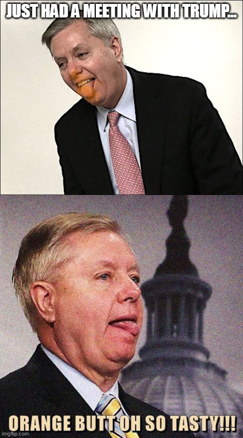 Loser Lindsey | JUST HAD A MEETING WITH TRUMP... | image tagged in lindsey butt licking,lindsey graham,donald trump approves | made w/ Imgflip meme maker