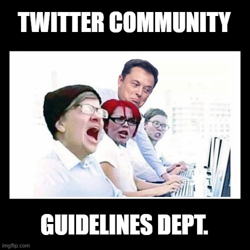 Twitter Community Guidelines | TWITTER COMMUNITY; GUIDELINES DEPT. | image tagged in twitter,community standards,guidelines,censorship | made w/ Imgflip meme maker