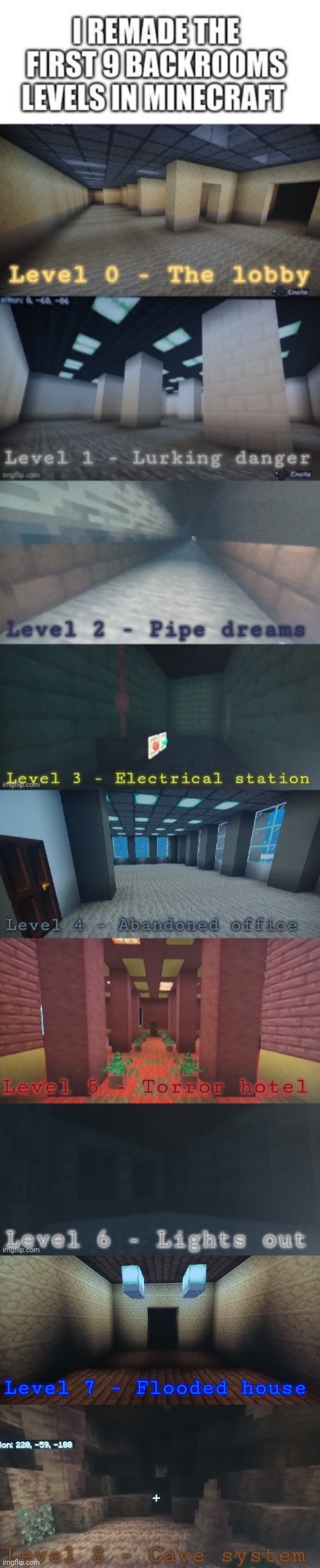 Level 7 - Flooded house; Level 8 - Cave system | made w/ Imgflip meme maker