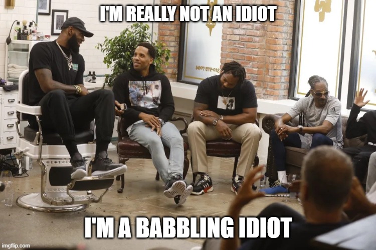 bron is an idiot |  I'M REALLY NOT AN IDIOT; I'M A BABBLING IDIOT | image tagged in who cares,lebron james,lebron james crying | made w/ Imgflip meme maker