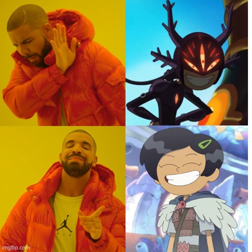 Drake and Amphibia meme with Drake, Darcy, and Marcy Wu | image tagged in memes,drake hotline bling,amphibia,disney channel,drake hotline approves | made w/ Imgflip meme maker