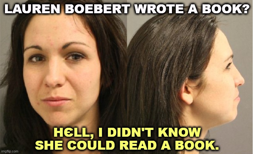 Reckless driving, disorderly conduct, husband did time for flashing. | LAUREN BOEBERT WROTE A BOOK? HЄLL, I DIDN'T KNOW SHE COULD READ A BOOK. | image tagged in lauren boebert reckless driving disorderly conduct,lauren boebert,high school,dropout,husband,flasher | made w/ Imgflip meme maker