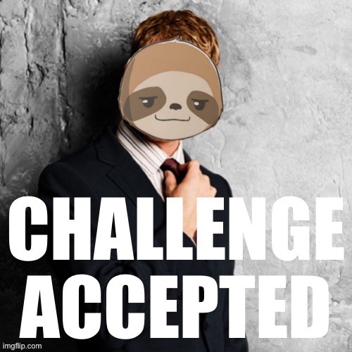 Sloth challenge accepted | image tagged in sloth challenge accepted | made w/ Imgflip meme maker