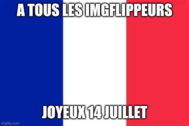 Joyeux le 14 Juillet |  A TOUS LES IMGFLIPPEURS; JOYEUX 14 JUILLET | image tagged in france flag,bastille day,french | made w/ Imgflip meme maker