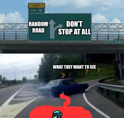 Swerving Car | RANDOM ROAD DON’T STOP AT ALL WHAT THEY WANT TO SEE | image tagged in swerving car | made w/ Imgflip meme maker