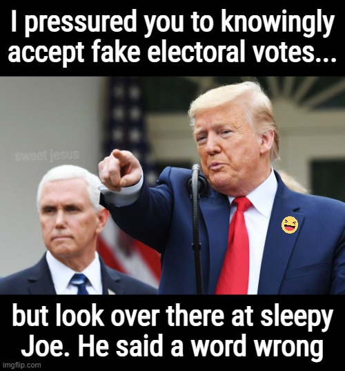 LOOK OVER THERE | image tagged in donald trump pointing,noose,mike pence,electoral college,fakery,biden - will you shut up man | made w/ Imgflip meme maker