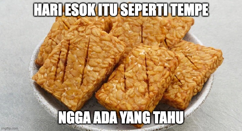 tempe | HARI ESOK ITU SEPERTI TEMPE; NGGA ADA YANG TAHU | image tagged in food | made w/ Imgflip meme maker