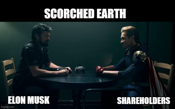 When you can't login to Twitter for some reason... | SCORCHED EARTH; SHAREHOLDERS; ELON MUSK | image tagged in twitter,elon musk | made w/ Imgflip meme maker