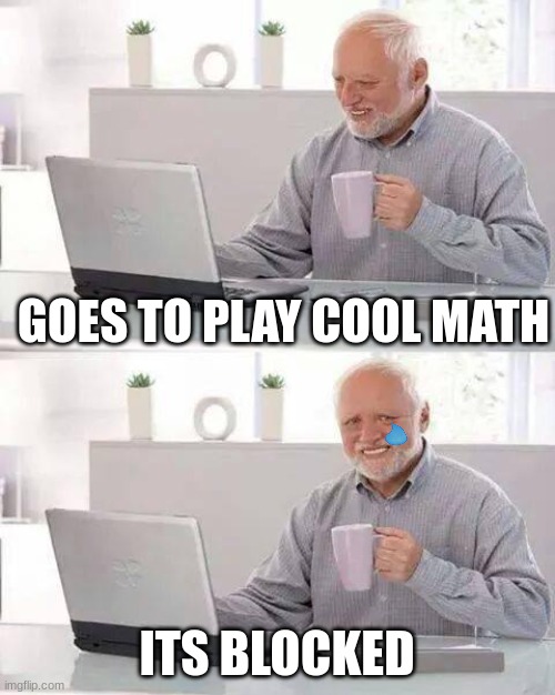 schools | GOES TO PLAY COOL MATH; ITS BLOCKED | image tagged in memes,hide the pain harold | made w/ Imgflip meme maker