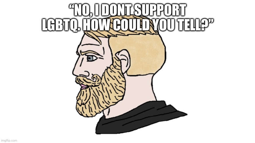 Upvote if you are straight | “NO, I DONT SUPPORT LGBTQ. HOW COULD YOU TELL?” | image tagged in chad yes | made w/ Imgflip meme maker