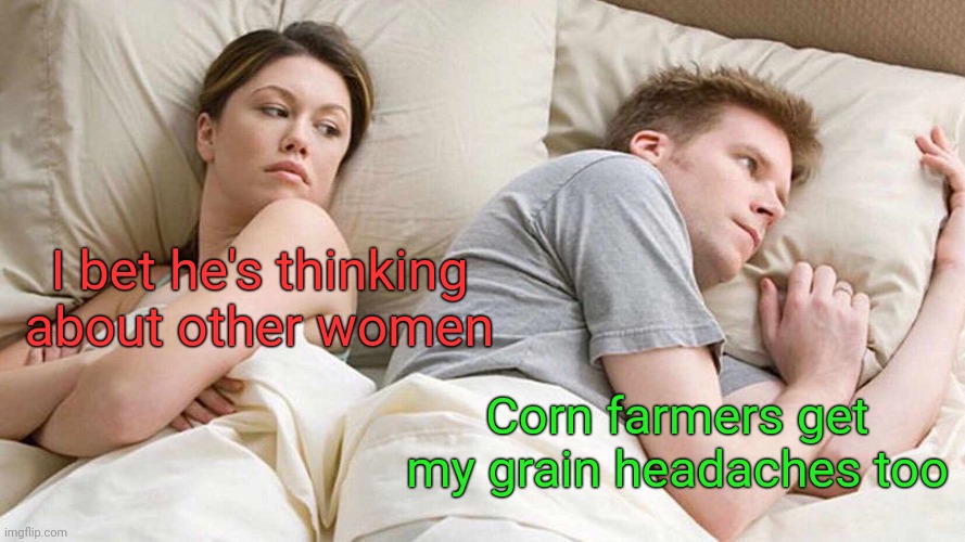 I Bet He's Thinking About Other Women Meme | I bet he's thinking about other women Corn farmers get my grain headaches too | image tagged in memes,i bet he's thinking about other women | made w/ Imgflip meme maker