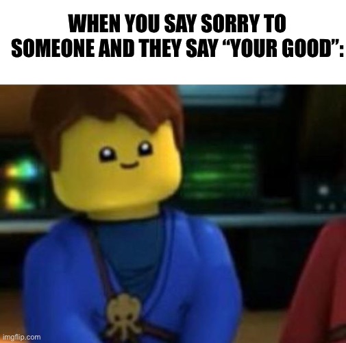 :) | WHEN YOU SAY SORRY TO SOMEONE AND THEY SAY “YOUR GOOD”: | image tagged in blank white template,smile,memes,funny | made w/ Imgflip meme maker