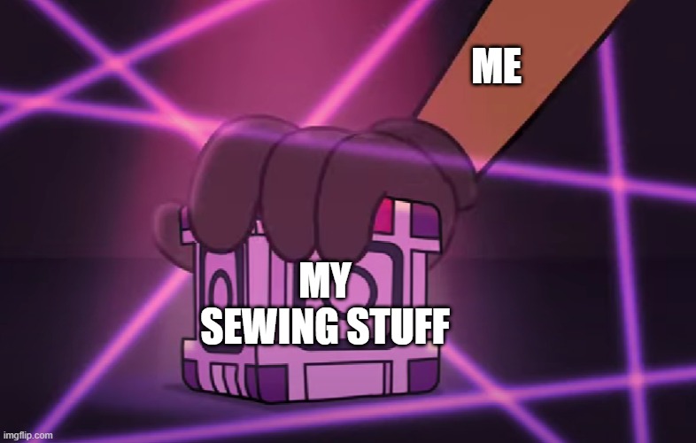 Codi Stealing Cozmo Cube. | ME; MY SEWING STUFF | image tagged in codi stealing cozmo cube | made w/ Imgflip meme maker