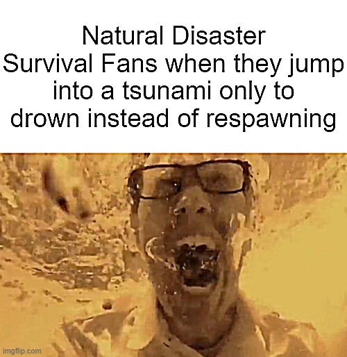 Hope they can swim! | image tagged in angry video game nerd,memes,roblox,natural disaster suvival,funny,fans | made w/ Imgflip meme maker