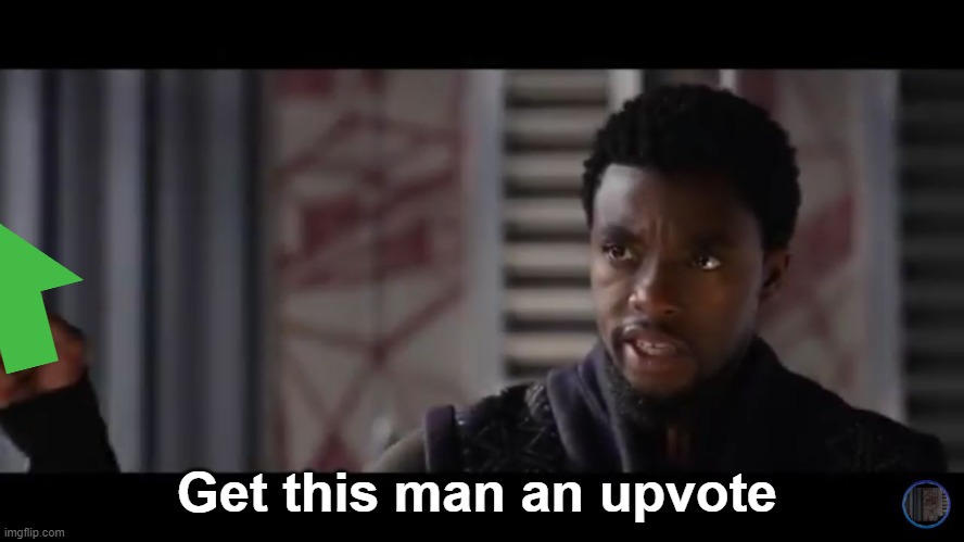 Black Panther - Get this man a shield | Get this man an upvote | image tagged in black panther - get this man a shield | made w/ Imgflip meme maker