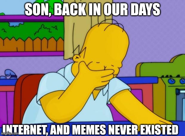 Memes never exist | SON, BACK IN OUR DAYS; INTERNET, AND MEMES NEVER EXISTED | image tagged in smh homer | made w/ Imgflip meme maker