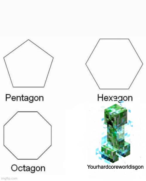 Pentagon Hexagon Octagon Meme | Yourhardcoreworldisgon | image tagged in minecraft creeper,hardcore,minecraft,say goodbye,here lie my hopes and dreams | made w/ Imgflip meme maker