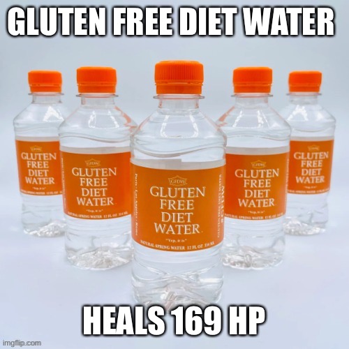 The divine liquid | GLUTEN FREE DIET WATER; HEALS 169 HP | made w/ Imgflip meme maker