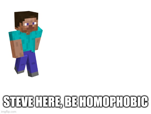 Blank White Template | STEVE HERE, BE HOMOPHOBIC | image tagged in blank white template | made w/ Imgflip meme maker