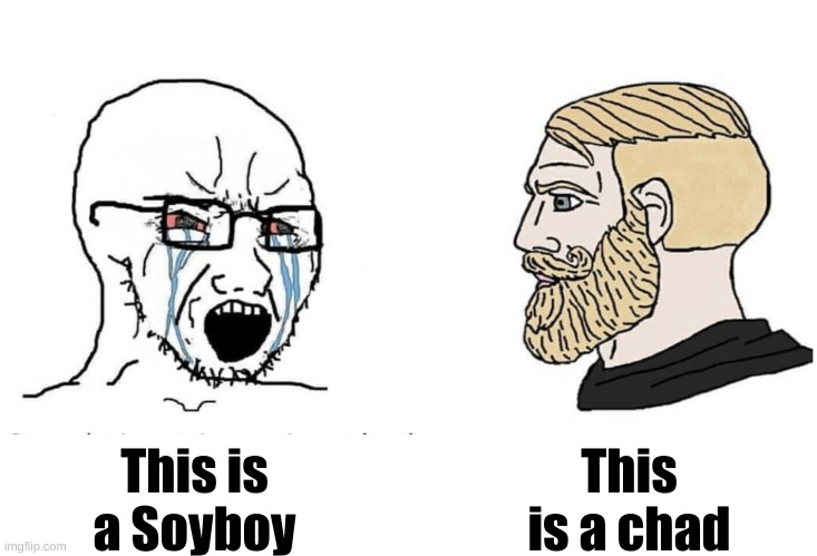 Soyboy Vs Yes Chad | This is a Soyboy This is a chad | image tagged in soyboy vs yes chad | made w/ Imgflip meme maker