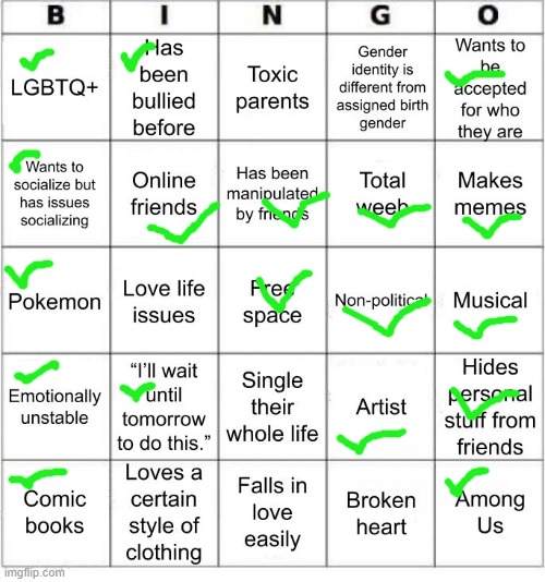 I've always wanted to do this but was lazy | image tagged in jer-sama's bingo | made w/ Imgflip meme maker