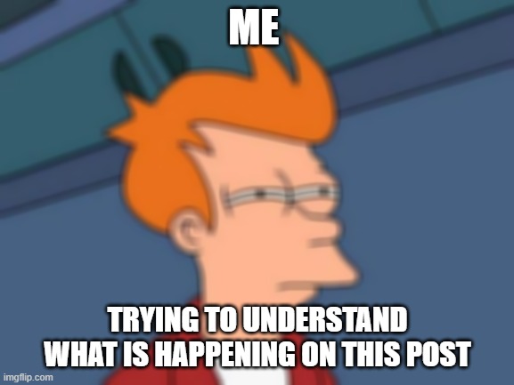Futurama Fry Meme | ME; TRYING TO UNDERSTAND WHAT IS HAPPENING ON THIS POST | image tagged in memes,futurama fry | made w/ Imgflip meme maker