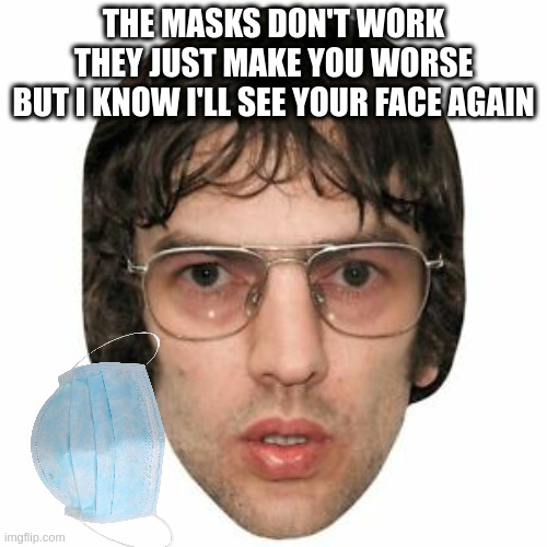 The Masks Don't Work | THE MASKS DON'T WORK
THEY JUST MAKE YOU WORSE
BUT I KNOW I'LL SEE YOUR FACE AGAIN | made w/ Imgflip meme maker