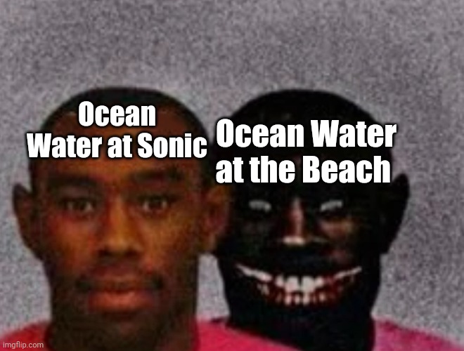 Image Title |  Ocean Water at Sonic; Ocean Water at the Beach | image tagged in good tyler and bad tyler | made w/ Imgflip meme maker