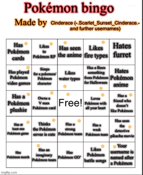 Wow I found this old bingo I made (and updated the title) | image tagged in pokemon,bingo | made w/ Imgflip meme maker