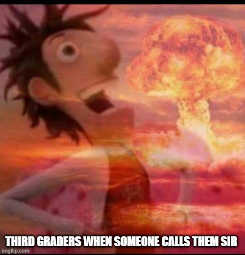 MushroomCloudy |  THIRD GRADERS WHEN SOMEONE CALLS THEM SIR | image tagged in mushroomcloudy | made w/ Imgflip meme maker