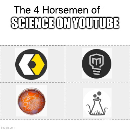 scoience oyn youeutoyube | SCIENCE ON YOUTUBE | image tagged in four horsemen | made w/ Imgflip meme maker