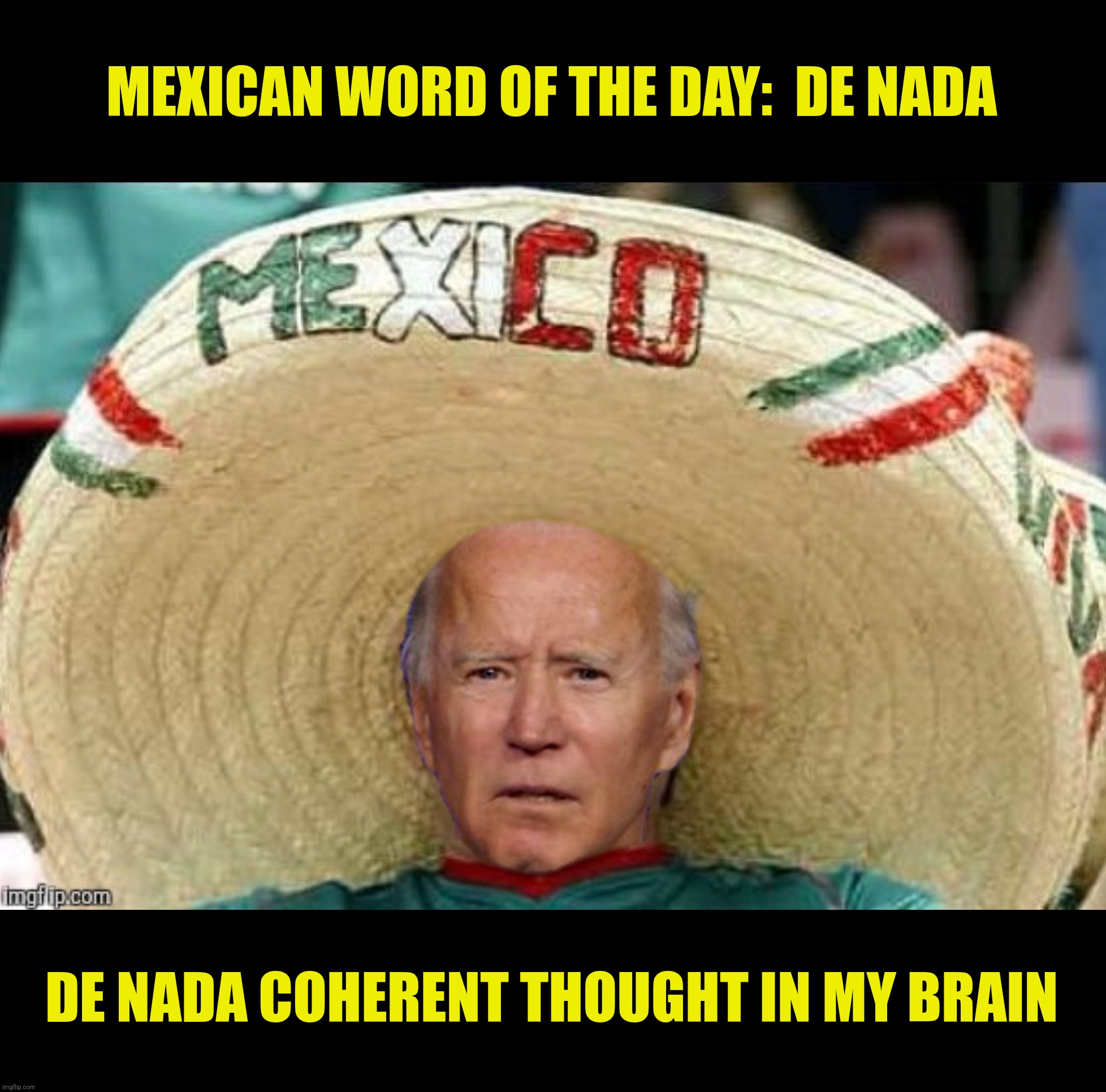 MEXICAN WORD OF THE DAY:  DE NADA DE NADA COHERENT THOUGHT IN MY BRAIN | made w/ Imgflip meme maker