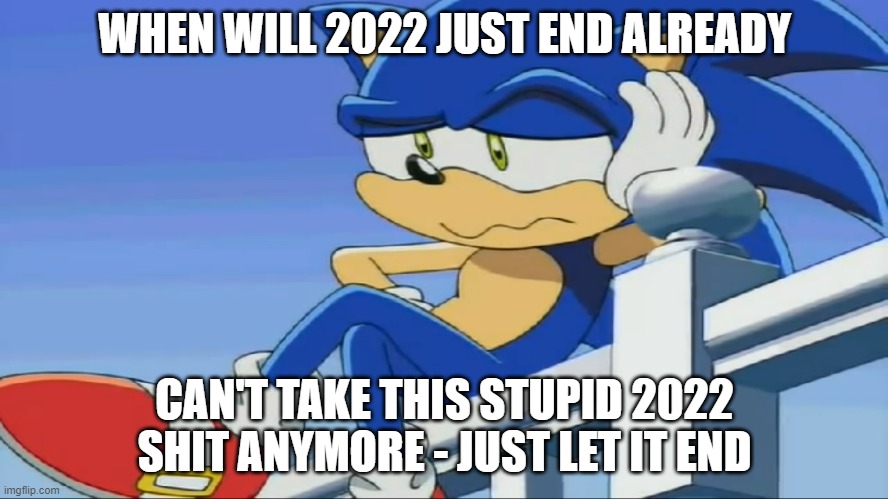 I hate 2022 so much right now | WHEN WILL 2022 JUST END ALREADY; CAN'T TAKE THIS STUPID 2022 SHIT ANYMORE - JUST LET IT END | image tagged in impatient sonic - sonic x,memes,impatient,impatience,2022 sucks,2022 | made w/ Imgflip meme maker
