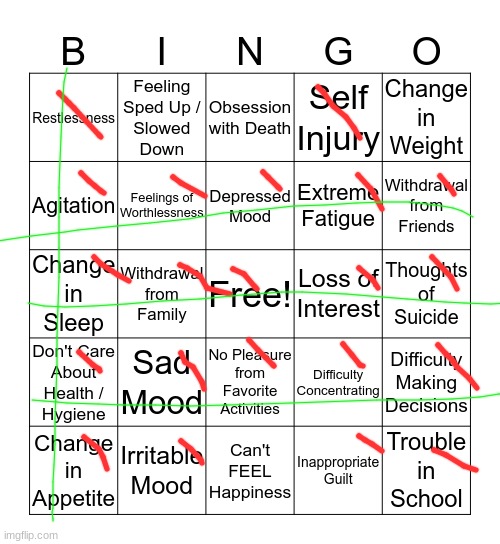 aw shi- | image tagged in depression bingo | made w/ Imgflip meme maker