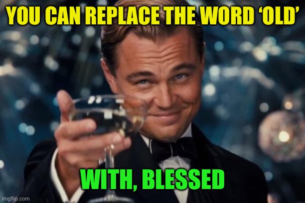 Leonardo Dicaprio Cheers Meme | YOU CAN REPLACE THE WORD ‘OLD’ WITH, BLESSED | image tagged in memes,leonardo dicaprio cheers | made w/ Imgflip meme maker