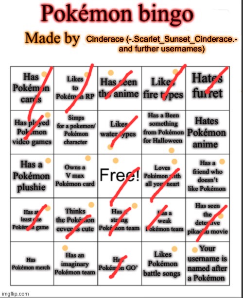 I did Cinderace’s bingo! | made w/ Imgflip meme maker