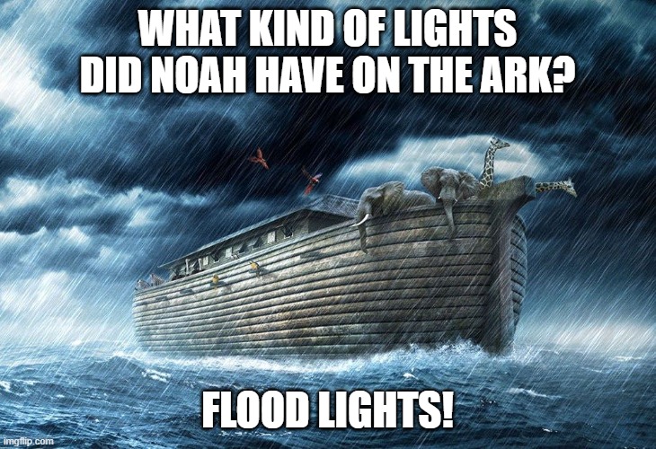Daily Bad Dad Joke July 15 2022 |  WHAT KIND OF LIGHTS DID NOAH HAVE ON THE ARK? FLOOD LIGHTS! | image tagged in noah's ark | made w/ Imgflip meme maker