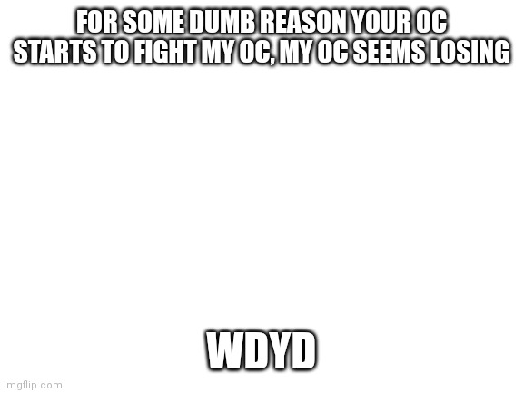 Blank White Template | FOR SOME DUMB REASON YOUR OC STARTS TO FIGHT MY OC, MY OC SEEMS LOSING; WDYD | image tagged in blank white template | made w/ Imgflip meme maker