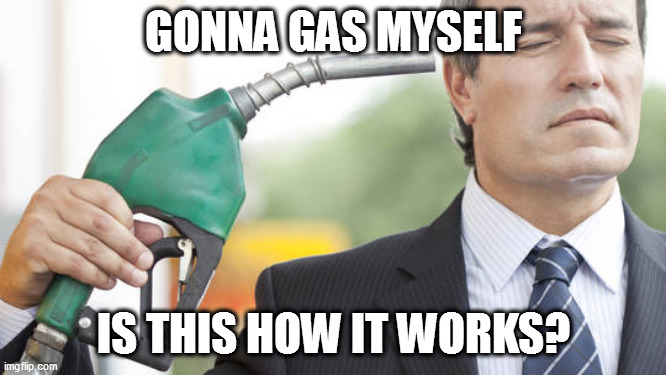 hey man what a gas | GONNA GAS MYSELF; IS THIS HOW IT WORKS? | image tagged in memes | made w/ Imgflip meme maker